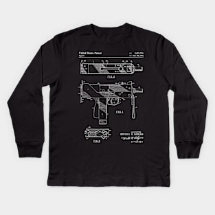 Mac 10 Uzi Patent - Gun Lover Gunsmith Workshop Art - Black Chalkboard Kids Long Sleeve T-Shirt